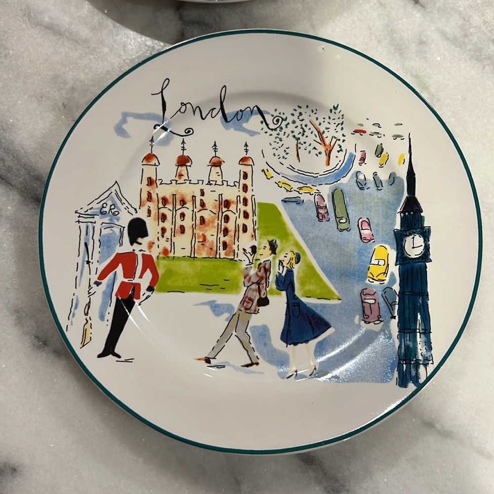 Vintage ROSANNA Bon Voyage Set 4 Dessert Plates New York, Paris, London, Venice - Picture 5 of 7